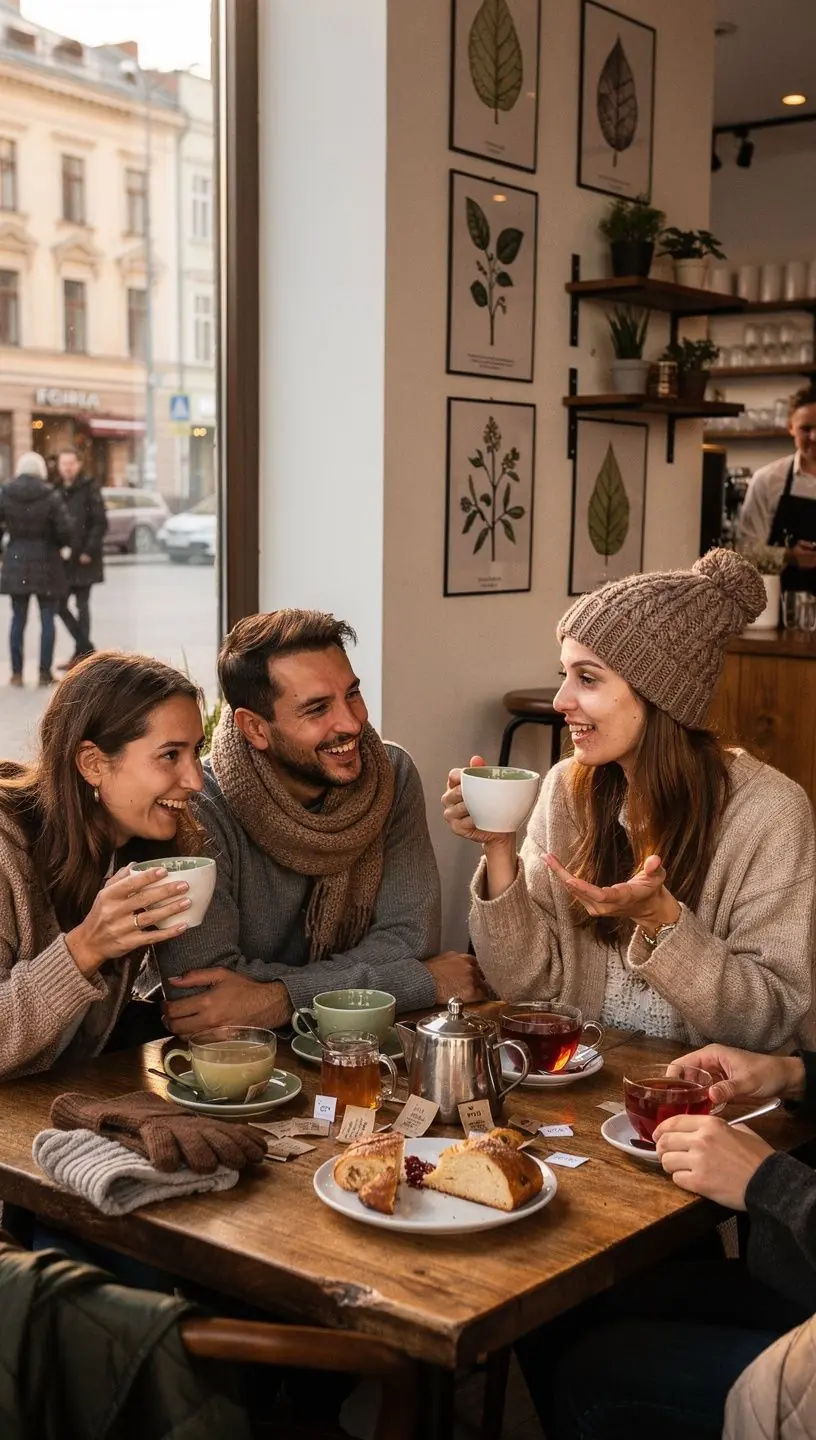Asmuo atsipalaidavęs su arbatos puodeliu, perteikiantis gerą savijautą ir ramybės jausmą.